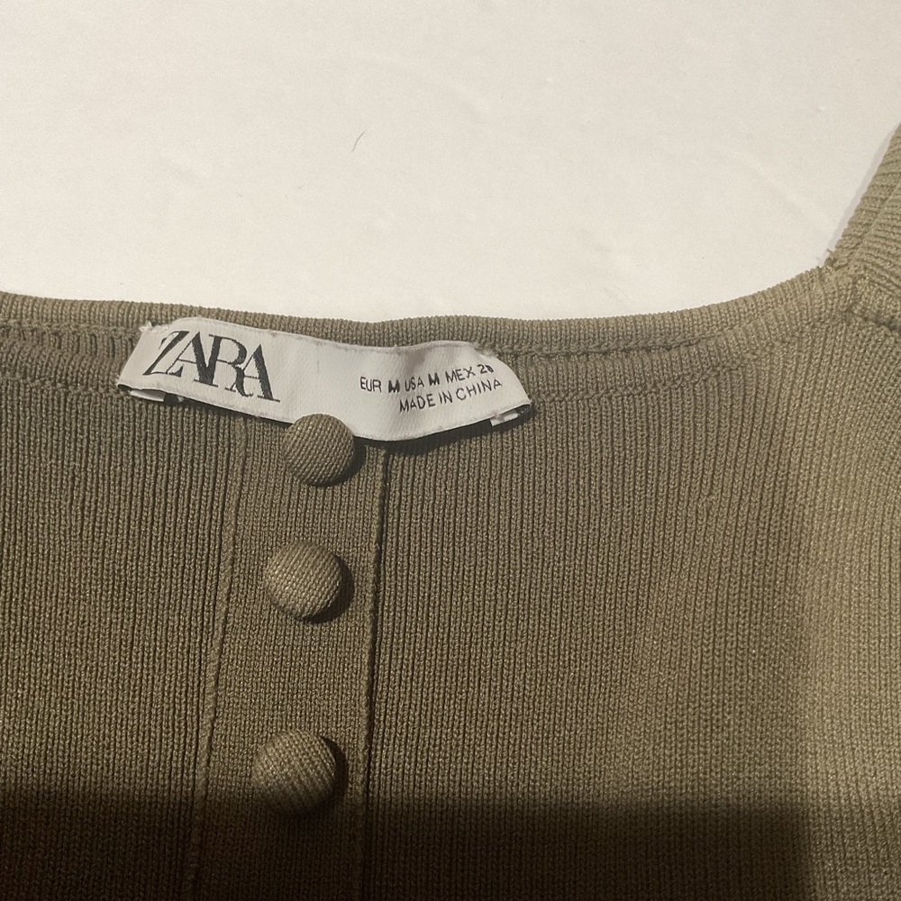 Zara Olive Green Puff Sleeve Crop Blouse Size M - Picture 12 of 12